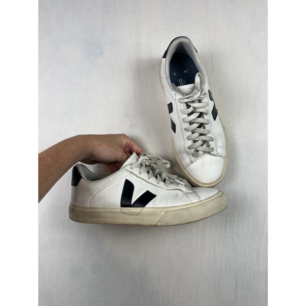 Veja Esplar Leather Sneakers White Black Low Top Lace Up Womens 9 EUR 40